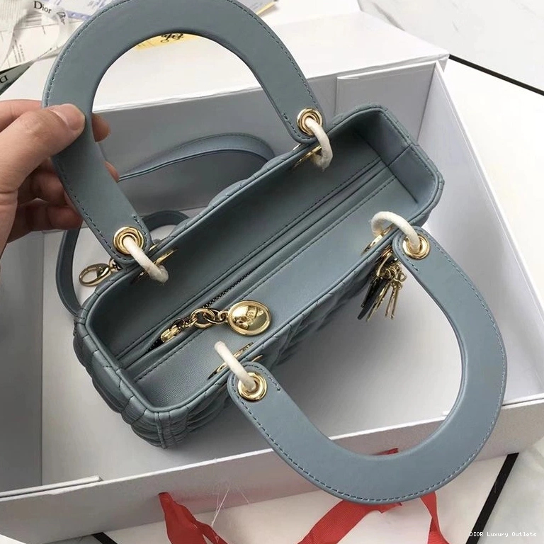 Cheap Lady Bag Medium Sky Lambskin Dior Gold Cannage Blue 0814 Luxury